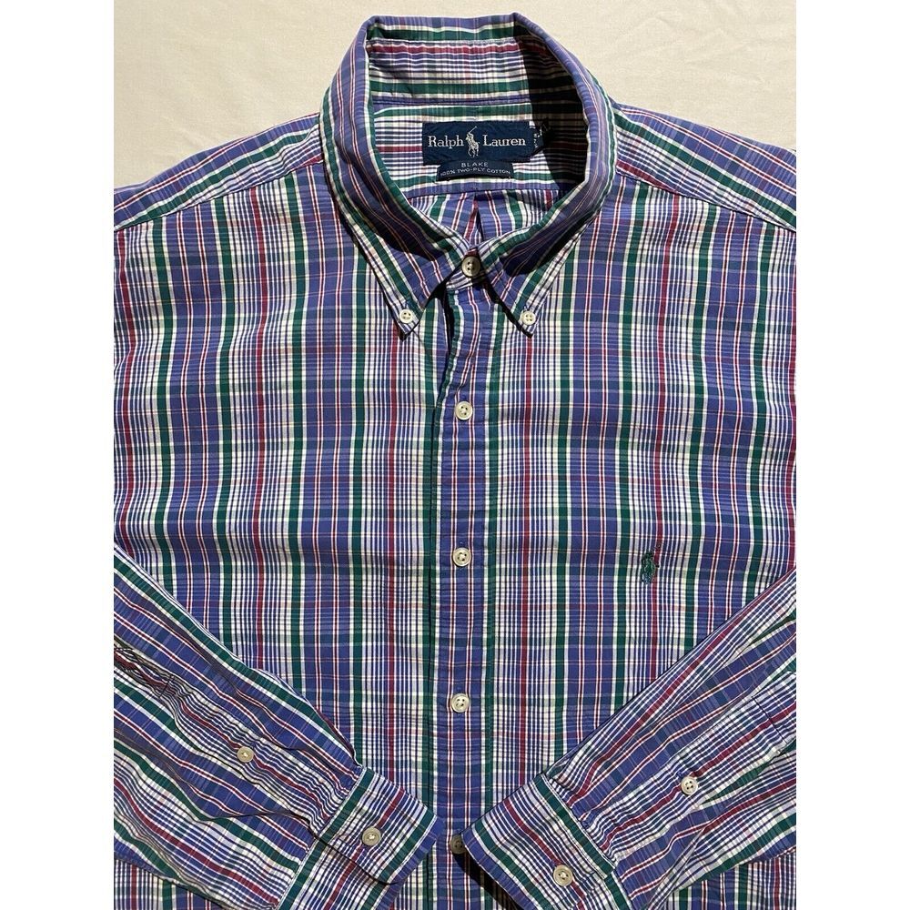 Ralph Lauren Mens XXL Blue/Green Blake 2-ply‎ Button Up Long Sleeve Green Pony